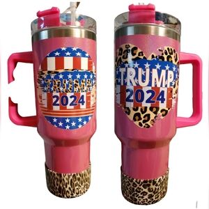 40 0z stainless steel double walled tumbler mug cup Trump Girl Pink glitter MAGA
